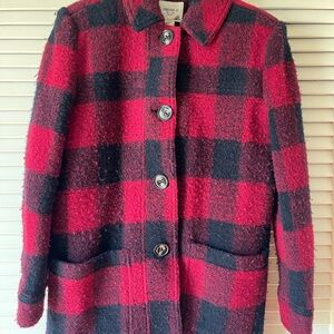 Forever 21 Red & Black Plaid Pea Coat